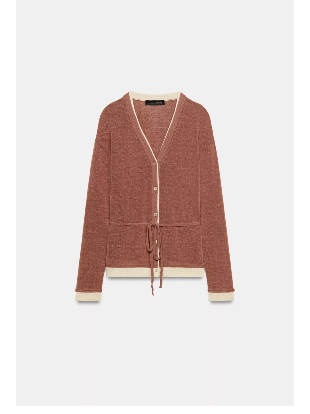Zara Marsala Pink V-Neck Tie-Waist Cardigan Sweater